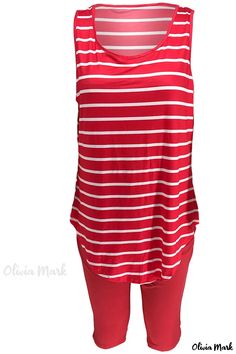 Olivia Mark - Blended Two-Piece Casual Suit: Plus Size, Black and White Striped Design Striped Sleeveless Tops For Loungewear, Sleeveless Striped Tops For Loungewear, Red Sleeveless Top For Loungewear, Professional Plus Size, Two Piece Suits, Striped Two Piece, Plus Size Two Piece, Traje Casual, Casual Stripes