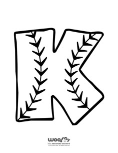 the letter k is made up of baseball stitchs and has been drawn in black ink