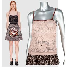 Designer: Gucci, Alessandro Michele Condition: Authentic And Brand New Style Name / Number: 411344 X5807 6227 Material: Extra Fine Viscose Unique Features: Lace Tank Top With Contrasting Straps Color: Dusty Rose, Please Note That Color Appearance May Vary Depending On Your Monitor Settings Retail: $960 Plus Tax Measurements: Please Ask For Measurements Please Choose From Available Sizes: Marked As Size S / Small, Marked As Size M / Medium Or Marked As Size L / Large Malvina's Luxe (Malvina's Lux Summer Fitted Gucci Tops, Fitted Gucci Top For Night Out, Gucci Fitted Tops For Spring, Fitted Gucci Tops For Spring, Spring Chic Gucci Top, Chic Gucci Tops For Spring, Chic Gucci Evening Tops, Designer Gucci Tops For Spring, Gucci Sleeveless Fitted Top