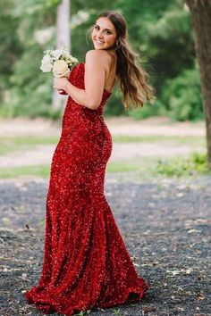 Long Formal Dress, Prom Dresses Gowns, Strapless Neckline, Senior Prom, Red Sequin, Mermaid Fashion, Long Prom Dress, Formal Dress, Dress Collection