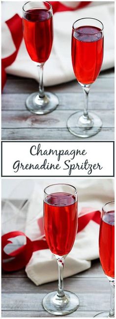 two glasses filled with red liquid sitting on top of a table