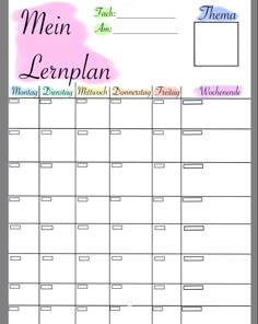 the printable menu for meal planner is shown in pink, blue and green colors