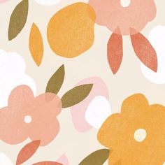 an orange and pink flower pattern on a white background