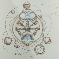 a drawing of a mask with circles around it