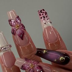 Flowers On Nails, Deep Magenta, Blush Nails, Bling Acrylic Nails