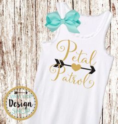 a white tank top that says petal patrol with an arrow and heart on it