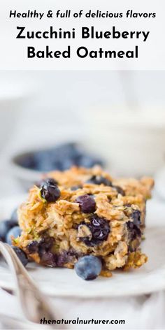 blueberry baked oatmeal on a white plate