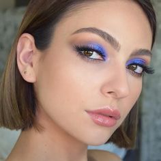 Royal Blue Eyeshadow, Eyeshadow Placement, Eyemakeup For Brown Eyes, Blue Eye Makeup Tutorial, Fantasy Make-up, Contour Makeup Tutorial, Makeup Tutorial Foundation, Dramatic Eye Makeup