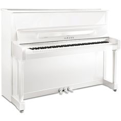 a white piano sitting on top of a hard wood floor