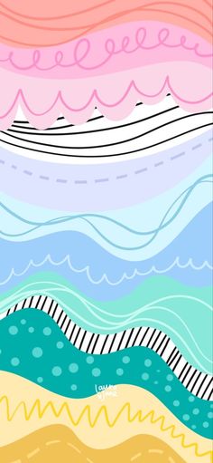 an abstract painting with waves and lines in pastel colors, on a white background