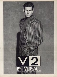 V2 by GIANNI VERSACE Fall Winter 1992 featuring PAUL LOCATELLI 1990s Versace, Versace Owner, Trophy Husband, Versace Print, Versace Vintage, Mens Fashion Photography, 1990s Fashion