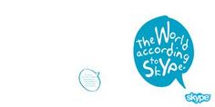 the world according to skype logo with speech bubbles above it and an airplane flying in the sky