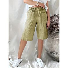 Season:Summer; Fabric:Linen Cotton Blend; Gender:Women's; Style:Casual Daily; Elasticity:Inelastic; Occasion:Going out,Weekend; Fit Type:Regular Fit; Function:Breathability,Comfortable; Pattern:Striped; Design:Elastic Waistband,Pocket; Pants Type:Shorts; Front page:FF; Listing Date:04/10/2024; Production mode:External procurement; Length:; Waist:; Fit US Size:; Fit UK Size:; Fit EU Size:; Pants Length:Knee Length; Print Type:3D Print Casual Khaki Shorts For Summer, Non-stretch Casual Beach Shorts, Casual Non-stretch Beach Shorts, Non-stretch Beach Shorts, Casual Non-stretch Vacation Shorts, Casual Non-stretch Knee-length Shorts, Casual Non-stretch Shorts For Vacation, Comfortable Stretch Shorts For Summer, Green Solid Color Shorts For Summer