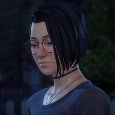 an animated woman with glasses and black hair