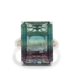 A beautiful Ring from the Annabella Collection, made of Sterling Silver featuring 25.80cts of amazing Zebra Fluorite and White Zircon. Fluorite Ring, Large Necklace, Green Fluorite, Engagement Ring Box, Velvet Interiors, Claw Prong, Long Drop Earrings, Jewelry Ring Box, Beautiful Ring