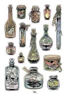 an image of bottles with different things in them