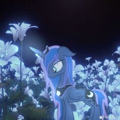 an animated pony standing in the middle of flowers