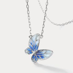 Show your wild side with this beautiful azure butterfly silver necklace. With its delicate detailing and vibrant blue hue, it's the perfect accessory for any spontaneous adventure! Go ahead, spread your wings and fly away! DETAILS Materials:   Silver,  Enamel, Zircon Measurements: Length:   15.75"(40cm)  + Extender: 1.97"(5cm) Pendant Size: 0.59"* 0. 59 "(15mm*15mm) Silver  Weight: 1.4g Azure Butterfly, Spread Your Wings And Fly, Blue Morpho Butterfly, Morpho Butterfly, Pearl Gifts, Blue Morpho, Unique Gift Wrapping, Butterfly Gifts, Fine Silver Jewelry