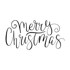 merry christmas handwritten lettering on white background with black and white calligraphy, in the middle