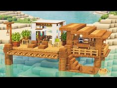 Minecraft Beach, Beach House Ideas, Minecraft Beach House, Minecraft House Ideas, Case Minecraft, Minecraft Interior Design, Minecraft House Plans, Bangunan Minecraft, Minecraft Farm