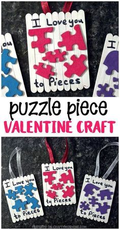 valentine's day puzzle piece craft for kids to make