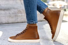 Americana Aesthetic, High Tops Women, Thursday Boots, High Top Sneaker, Leather High Tops, Leather Cushion, Leather Shoes Woman, High Top Shoes, Toffee