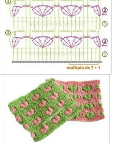 two crocheted squares are shown next to each other, and one has pink flowers on it