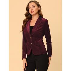 Luxurious and vintage, this Velvet Blazer is ready to elevate an everyday look or be the finishing touch to a retro office pretty ensemble. Designed in opulent velvet for an elevated touch with two flap pockets, a long sleeve, and two buttons front. For effortless elegance, add this retro blouse to your daily wardrobe. You can pair it with boots for a warm look. Womens Tailored Suit, Womens Oversized Blazer, Retro Blouse, Formal Shorts, Corset Vest, Retro Office, Velvet Suit, Denim Corset, Crop Blazer