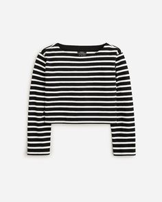 Cropped boatneck T-shirt in mariner cotton Cropped Boatneck Sweater, Boatneck Shirt, Cold Weather Fashion, Striped Crop Top, Jcrew Women, T-shirts & Tank Tops, Boat Neck, Black Stripes, Long Tops