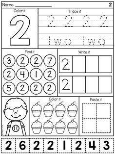 the printable worksheet for numbers 2, 3 and 5 with cupcakes