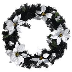 Create the perfect holiday ambiance with our lovely Christmas wreath! It looks spectacular wherever you hang it. This beautiful wreath, made of PVC material, is suitable for both indoor and outdoor use. The decorative baubles and LED lights decoration make the wreath a real eye-catcher. When not in use, it can be easily stored for the next holiday's use, which makes the wreath an economical choice. Note: The product has a USB connector, but the certified 5V USB power source is not included. Color: Black and silver Material: PVC Diameter: 23.6" With 160 tips With 20 pcs LEDs Voltage: 4.5 V~ DC Power: 4.5 W USB interface Suitable for indoor and outdoor use Assembly required: No Led Lights Decoration, Lights Decoration, Christmas Decorations Wreaths, Lights Black, Silver Decor, Wreath Decoration, Coron, Beautiful Wreath, Christmas Garland