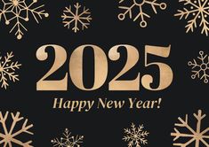 a black background with gold snowflakes and the words 205 happy new year on it