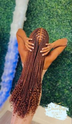 Braided Brown Hairstyles, Long Ginger Knotless Braids, Knot Less Braids With Curls, Honey Brown Braids With Curls, Brown Box Braids With Curls, Knotless Twist Braids With Curls, #30 Braids, Brown Knotless Braids With Curls, Brown Braided Hairstyles