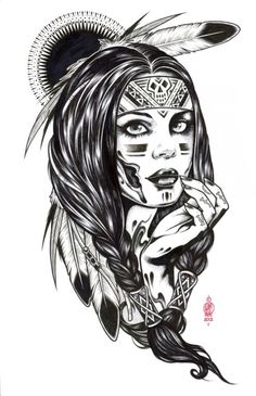 #nativegirl Indian Drawing, Native American Drawing, Native American Tattoos, Indian American, Indian Tattoo, American Tattoos, Tattoo Girls, Chicano Art, White Tattoo