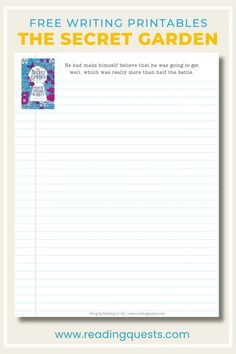 Book cover with text overlay "A Quick Book Summary" to promote The Secret Garden Handwriting Printables, Writing Printables, Free Printable Activities, Comprehension Skills, Hidden Garden, Free Writing, Reading Comprehension Skills, The Secret Garden