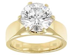 Moissanite Fire(R) 4.20ct diamond equivalent weight round, 14k yellow gold over sterling silver ring. Measures 5/16" L x 1/16" W and is not sizeable. Actual moissanite weight is 3.57ct. Comes with certificate of authenticity. Yellow Gold Solitaire Engagement Ring Set, Diamond Solitaire Ring Thick Band, Wedding Rings With Thick Bands, Wide Band Diamond Rings, Wide Band Engagement Ring, Ring Settings, Mixed Metal Jewelry, Yellow Gemstones, Yellow Gold Engagement Rings