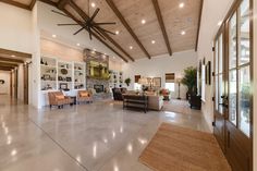 a large open living room with high ceilings