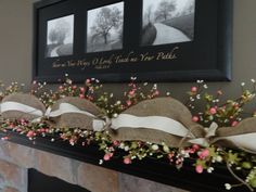 the mantle is decorated with flowers and burlocks