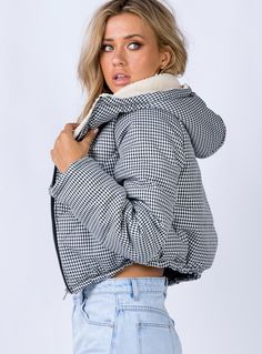 The Keir Jacket Black/White Casual Hooded Puffer Jacket With Faux Fur Lining, Trendy Hooded Puffer Jacket With Faux Fur Lining, Neckline Slimmer, Winter Puffer Jackets, Sweatshirt Set, Loungewear Sets, Curve Dresses, Tops Fall, Buy Now Pay Later