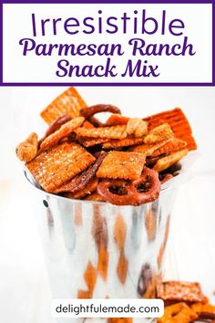 there is a metal bucket filled with snacks