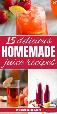 These delicious juice recipes are best for breakfast and for snacks. Juicer Recipes Fruit, Homemade Juice For Kids, Homemade Fruit Juice, Homemade Juice Recipes, Juice Recipes For Kids, How To Make Juice, Fresh Juice Recipes, Canned Juice