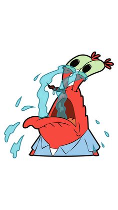 an image of a cartoon character with water coming out of his mouth and hands in the air