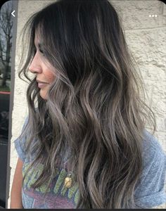 Black Hair Balayage Ideas, Black Hair With Cool Toned Highlights, Ash Brown Babylights On Dark Hair, Ash Brown Hair Balayage, Ash Balayage, Formal Skirts, Styling Skirts, Black Hair Balayage