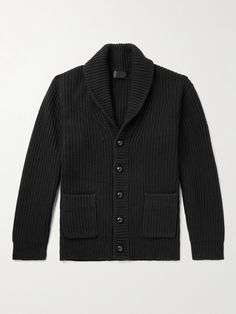 Nili Lotan doesn't care about seasons, opting instead for luxurious, utilitarian pieces that will last you for years. This 'Somac' cardigan is rib-knitted from cashmere for a slightly loose fit. It's finished with a smart shawl collar and black leather buttons. Cardigan For Men, Buck Mason, Half Cardigan, Shawl Collar Cardigan, Shawl Cardigan, Nili Lotan, Mens Cardigan, Raw Denim, Cashmere Cardigan