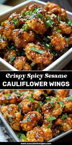 crispy spicy sesame cauliflower wings in a white dish