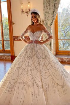 New Arrival Sweetheart Long Sleeves Lace Wedding Dress-Ballbella Lace Wedding Dres, Long Sleeve Ball Gown Wedding Dress, Lace Bridal Dress, Long Sleeve Ball Gowns, Bridal Ball Gown, Bridal Dresses Lace, Long Sleeve Wedding Dress Lace, Ball Gown Skirt, Lace Bridal Gown