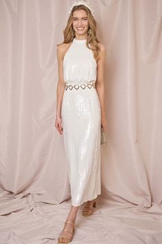 vivienne - sequins ivory Sequin Halter Dress, Gold Evening Dresses, Sequin Halter, Dress Rental, Exclusive Dress, Maxi Shirt Dress, Tie The Knot, Halter Neck, The Knot