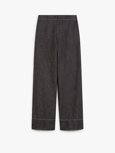 Find MAX MARA Cotton Wide-leg Trousers on Editorialist. Trousers in pure cotton denim-effect fabric, featuring a wide-leg and contrasting stitching. The style features slant pockets on the sides, patch pockets and elasticated waist on the back. Front fastening with concealed zip and hook. Wide Leg Flare Jeans With Pockets, Wide-leg Jeans With Welt Pockets For Workwear, Dark Wash Wide Leg Bottoms With Contrast Stitching, Denim Wide Leg Pants For Work, High Waist Cotton Flare Jeans With Contrast Stitching, Dark Wash Wide Leg Pants For Work, High Waist Cotton Bottoms With Contrast Stitching, Dark Wash Cotton Bottoms With Contrast Stitching, Cropped Cotton Jeans With Contrast Stitching