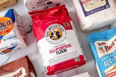 all purpose flours are laid out on the counter top, ready to be sold