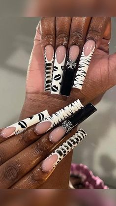 Zebra Nail Designs, Zebra Print Nails, Zebra Nails, Long Acrylic Nail Designs, Exotic Nails, Fire Nails, Pretty Acrylic Nails, Dope Nails, Short Acrylic Nails